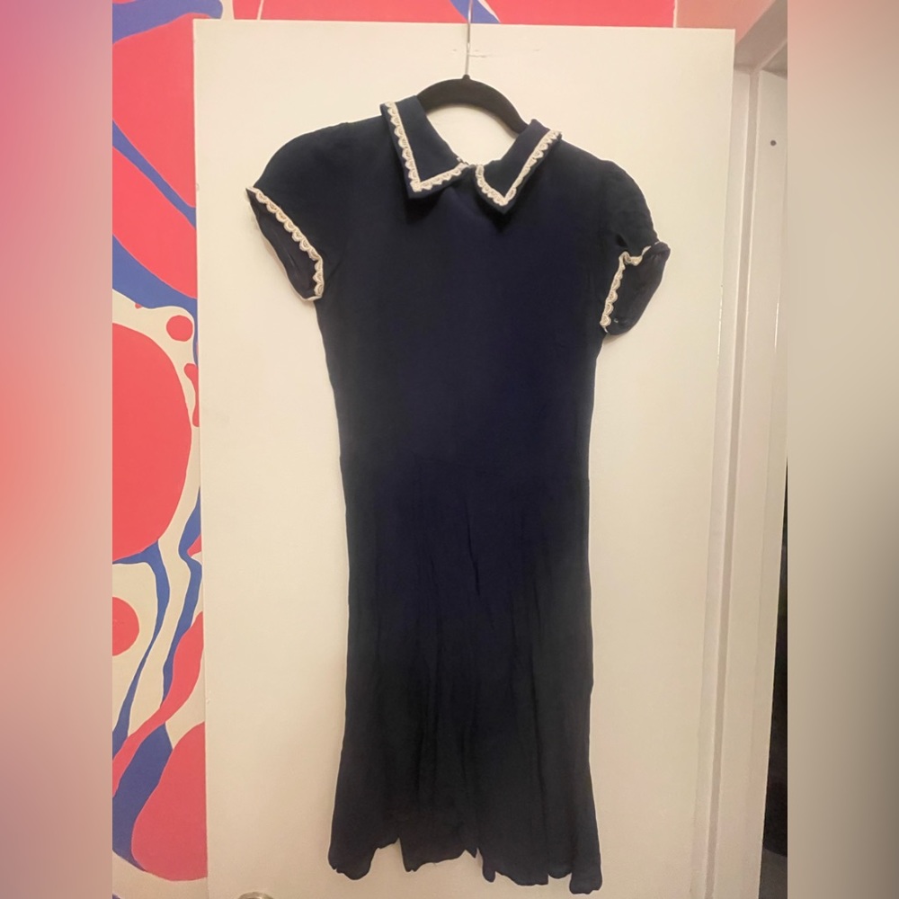 Reformation Navy Dress with Cream Trim